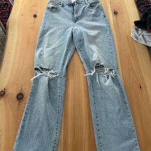 Abrand Light Blue Distressed Straight Leg Jeans